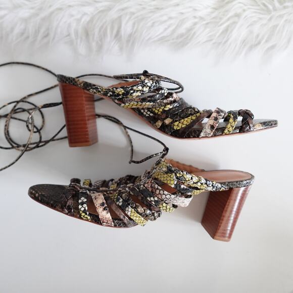 Ulla Johnson Rayna Snake-Print Leather Strappy Block Heel Sandals - Picture 6 of 13